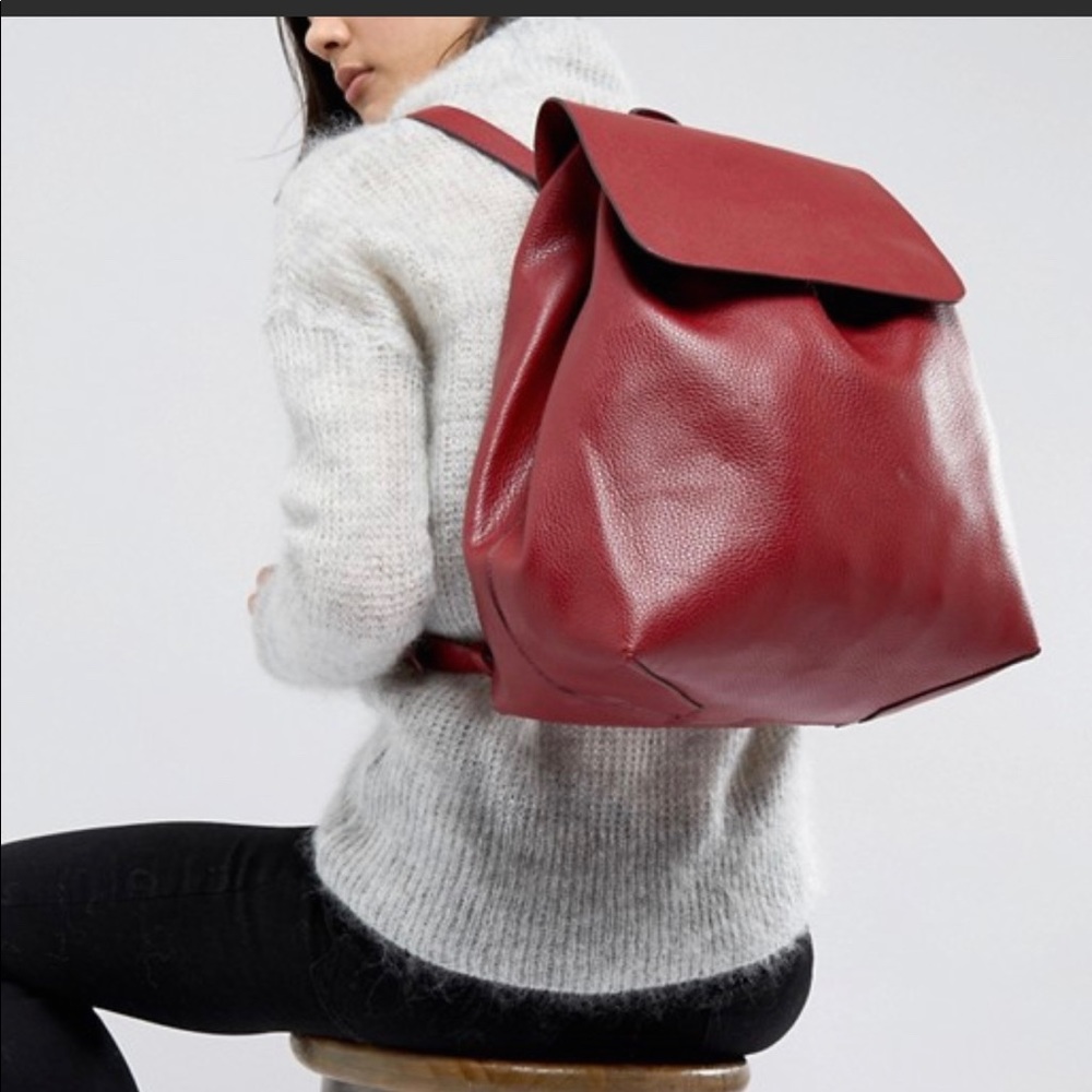 STREET LEVEL by ASOS Red Leather Backpack - Picture 3 of 8